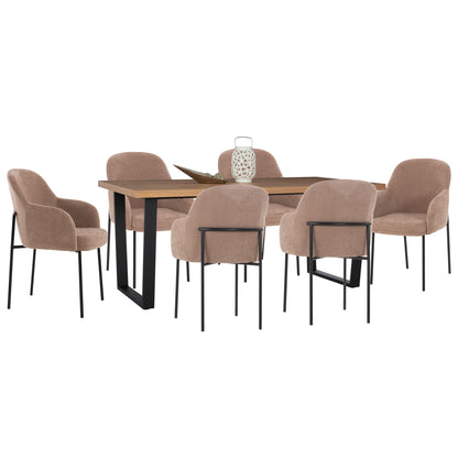 DINING SET 7 PCS MANIDO MDF TOP FABRIC TAUPE & METAL BLACK