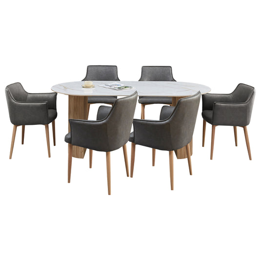 7 PC DINING SET MELLOW CERAMIC TOP/MDF LEGS PU GREY/METAL LEGS