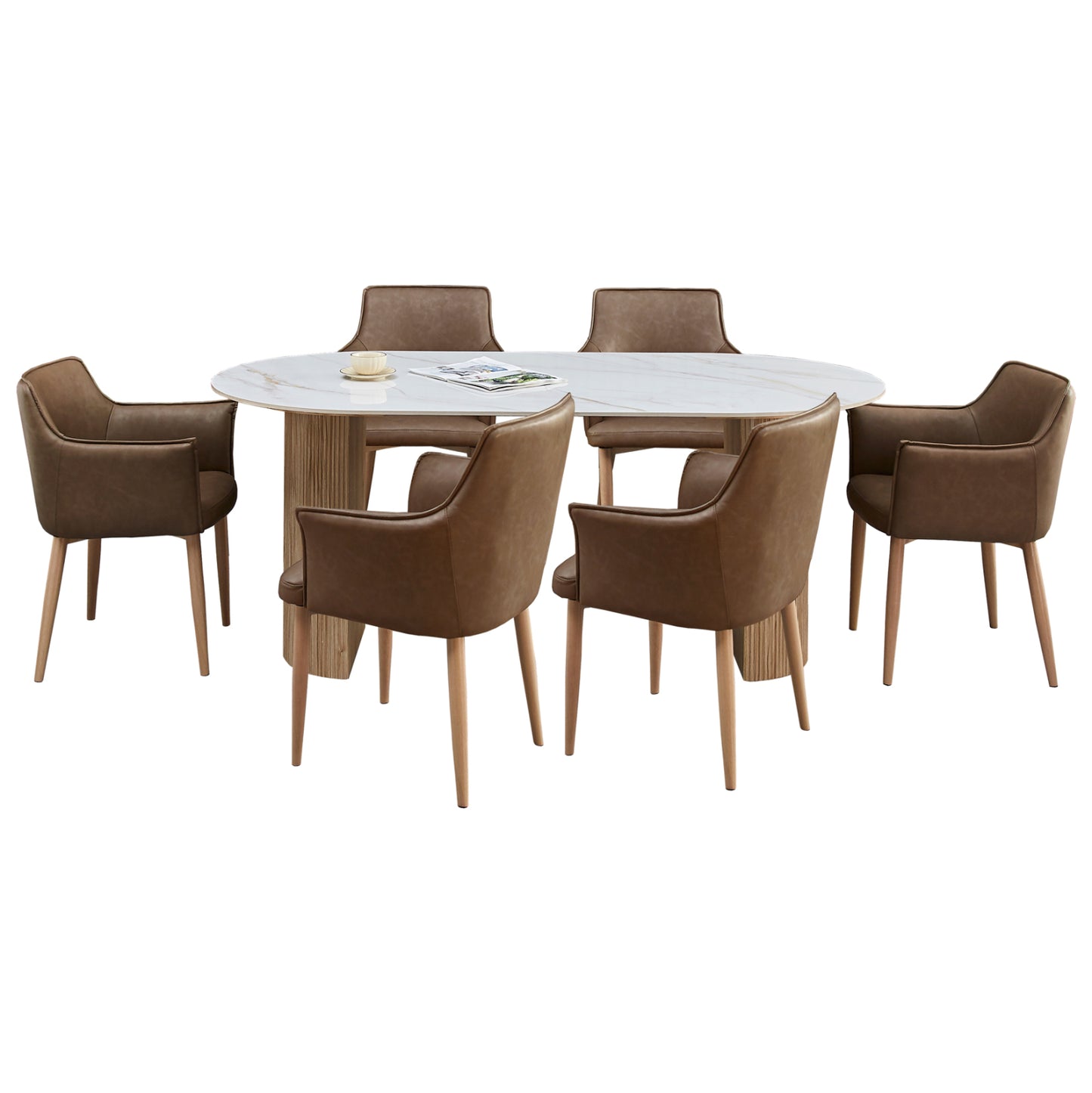ΣΕΤ ΤΡΑΠΕΖΑΡΙΑΣ 7 ΤΜΧ MELLOW ΚΕΡΑΜΙΚΟ TOP/MDF ΠΟΔΙΑ PU ΚΑΦΕ/ΜΕΤΑΛ. ΠΟΔΙΑ