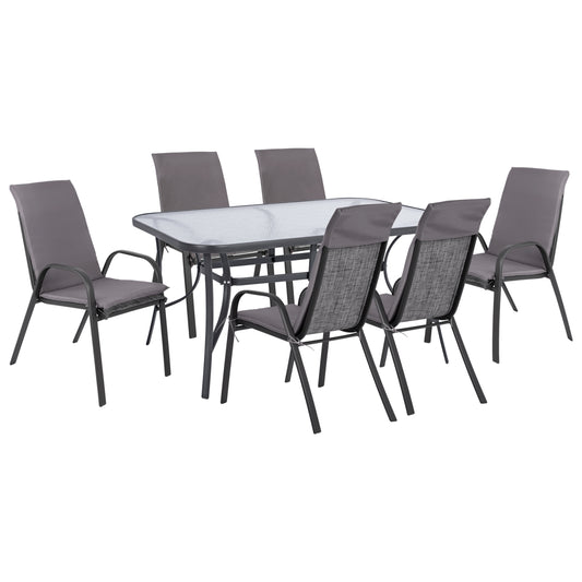 DINING SET 7 PCS CHAIRS WITH CUSHION & TABLE 150x90cm GREY