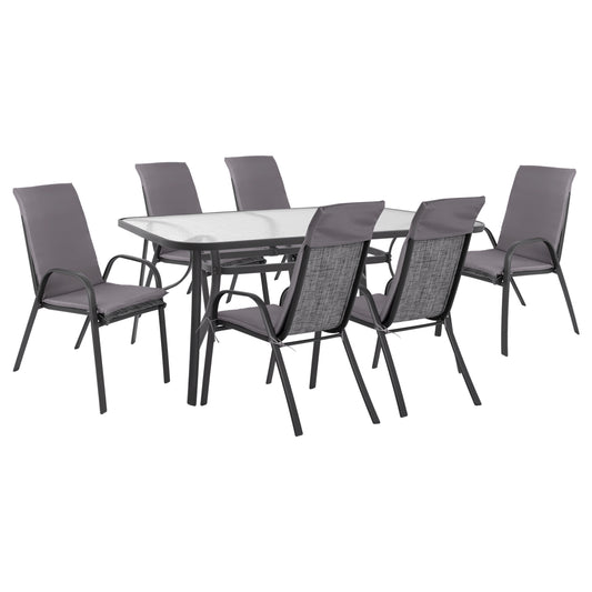 7-PIECE DINING SET CHAIRS WITH CUSHION & TABLE 160x90cm GREY