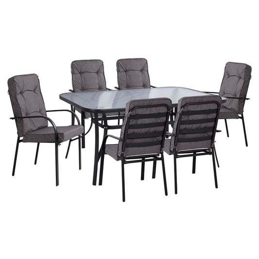 7-PC DINING SET WITH 160x90x72 TABLE AND 6 GREY METAL CHAIRS