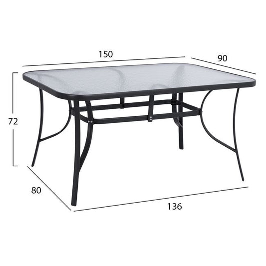 DINING SET 7 PCS TABLE 150x90x72 AND 6 GREY METAL ARMCHAIRS