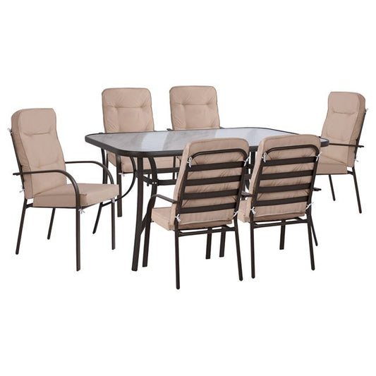 DINING SET 7 PCS TABLE 160x90x72 AND 6 BROWN METAL ARMCHAIRS