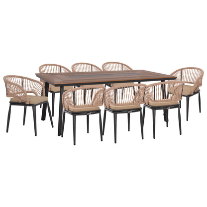 9 PC DINING SET MAGNET DARK GREY ALUMINIUM POLYWOOD P.E. ROPE