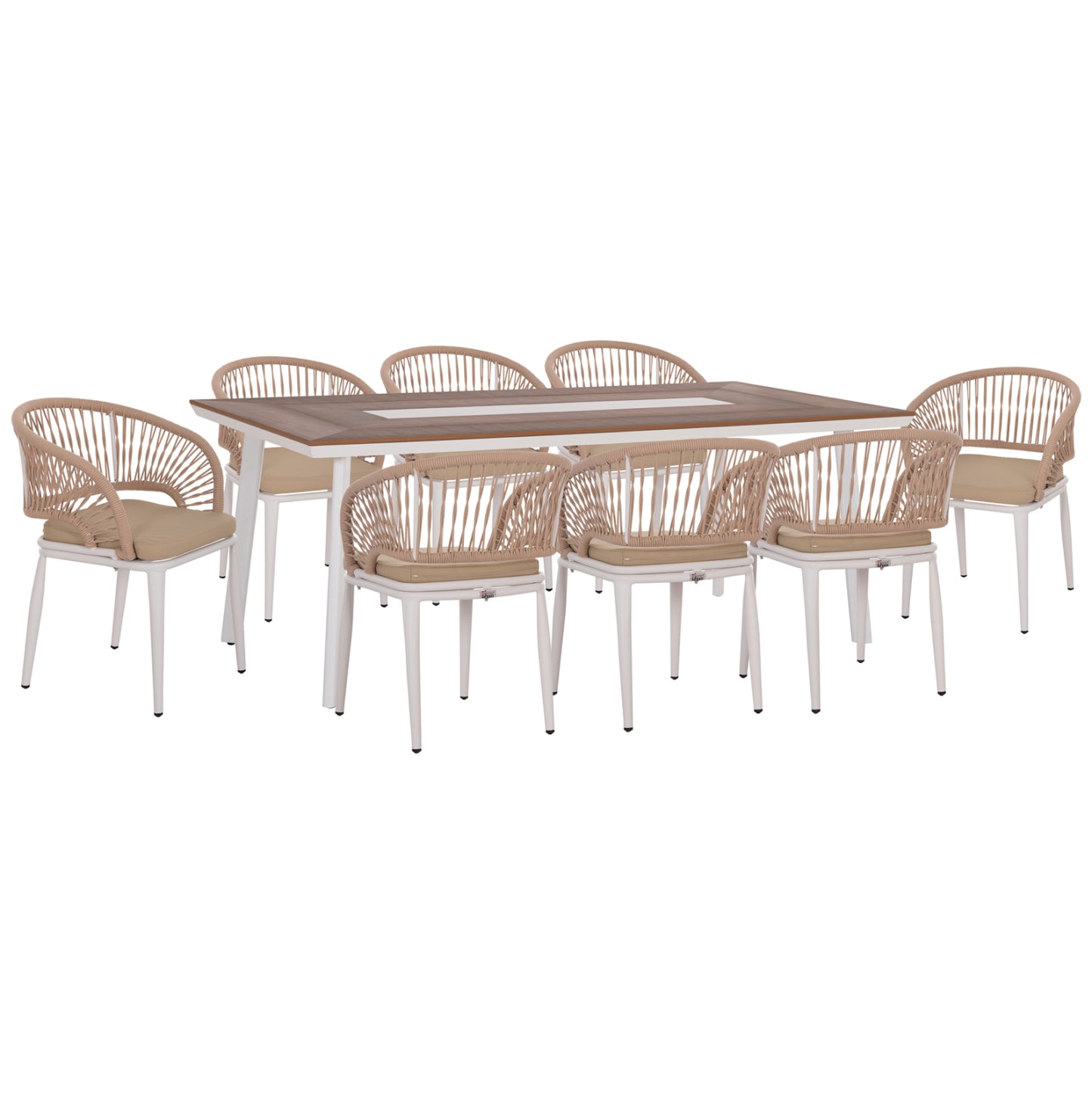 9 PC DINING SET MAGNET ALUMINUM WHITE POLYWOOD P.E. ROPE