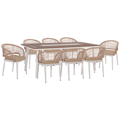 9 PC DINING SET MAGNET ALUMINUM WHITE POLYWOOD P.E. ROPE