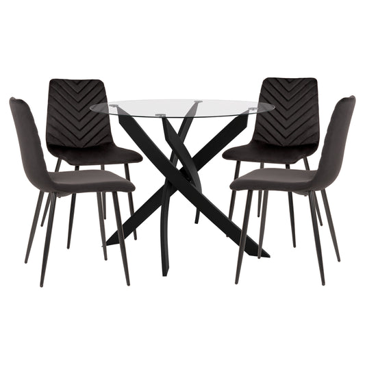 INDOOR DINING SET 5 PCS JAFARU METAL VELVET IN BLACK