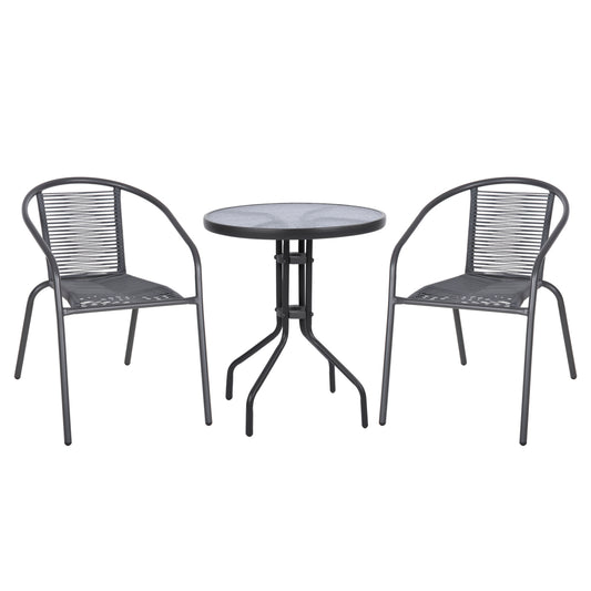 3 PC OUTDOOR DINING SET LIMA METAL & P.E. RATTAN GREY ROUND