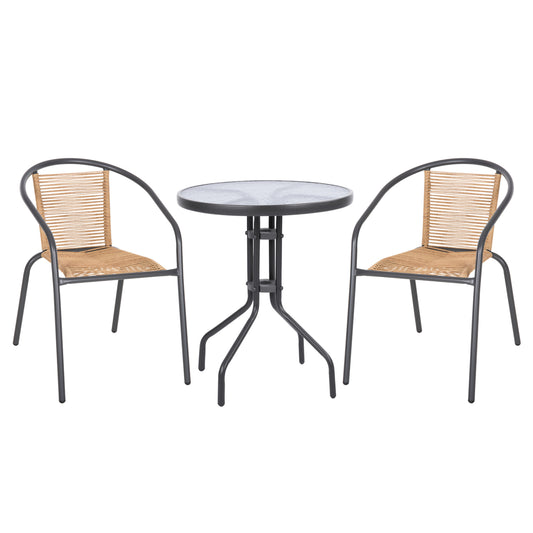 OUTDOOR DINING SET 3 PCS LIMA METAL GREY & P.E. RATTAN NATURAL ROUND