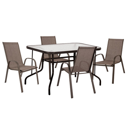 OUTDOOR DINING SET 5 PCS ADAM METAL & TEXTILENE BROWN
