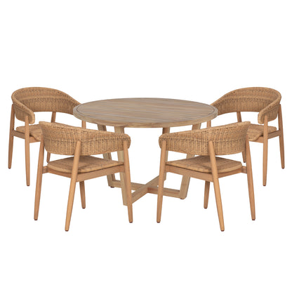 PARAISO OUTDOOR DINING SET 5 PCS ACACIA WOOD & NATURAL ROPE