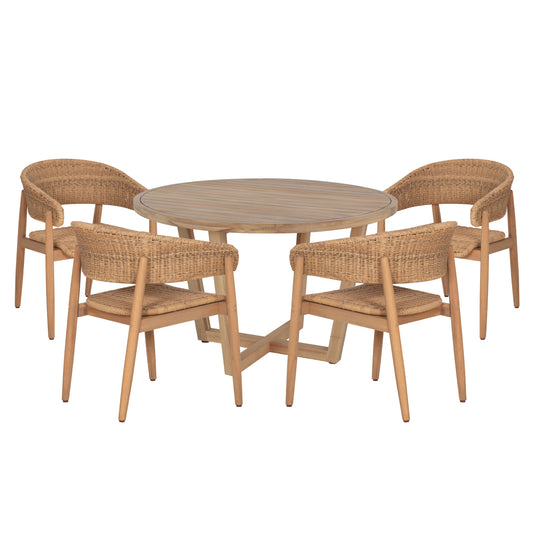 PARAISO OUTDOOR DINING SET 5 PCS ACACIA WOOD & NATURAL ROPE