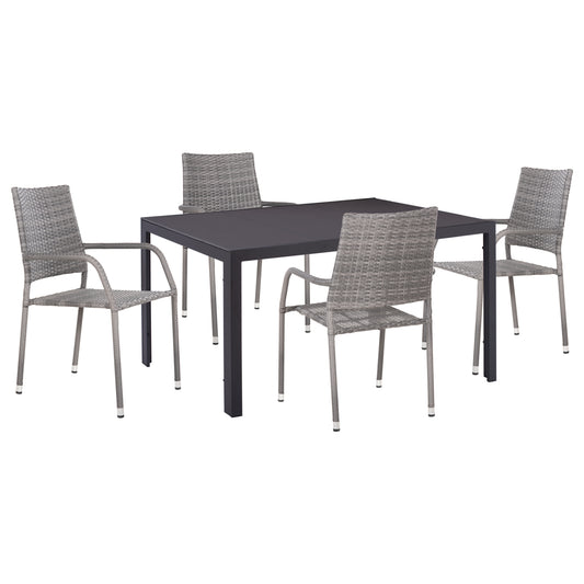 5-PIECE MORNER OUTDOOR DINING SET METAL & WICKER IN GREY