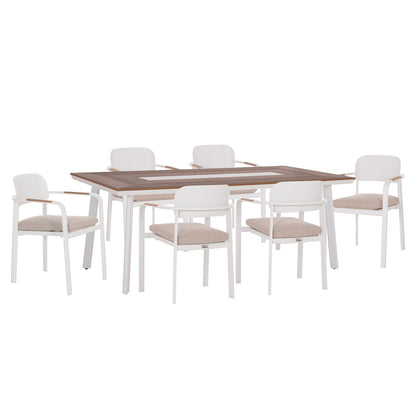 ELARA OUTDOOR DINING SET 7 PCS ALUMINUM WHITE POLYWOOD