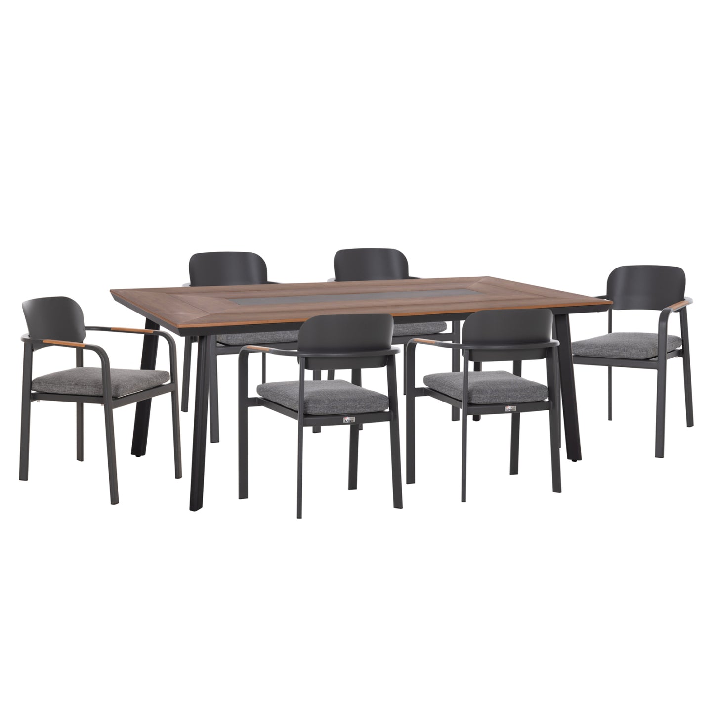 7-PC ELARA OUTDOOR DINING SET ALUMINUM GREY POLYWOOD