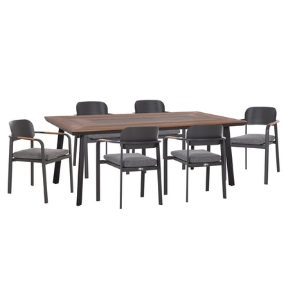 7-PC ELARA OUTDOOR DINING SET ALUMINUM GREY POLYWOOD