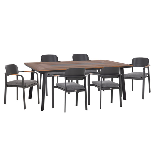 7-PC ELARA OUTDOOR DINING SET ALUMINUM GREY POLYWOOD