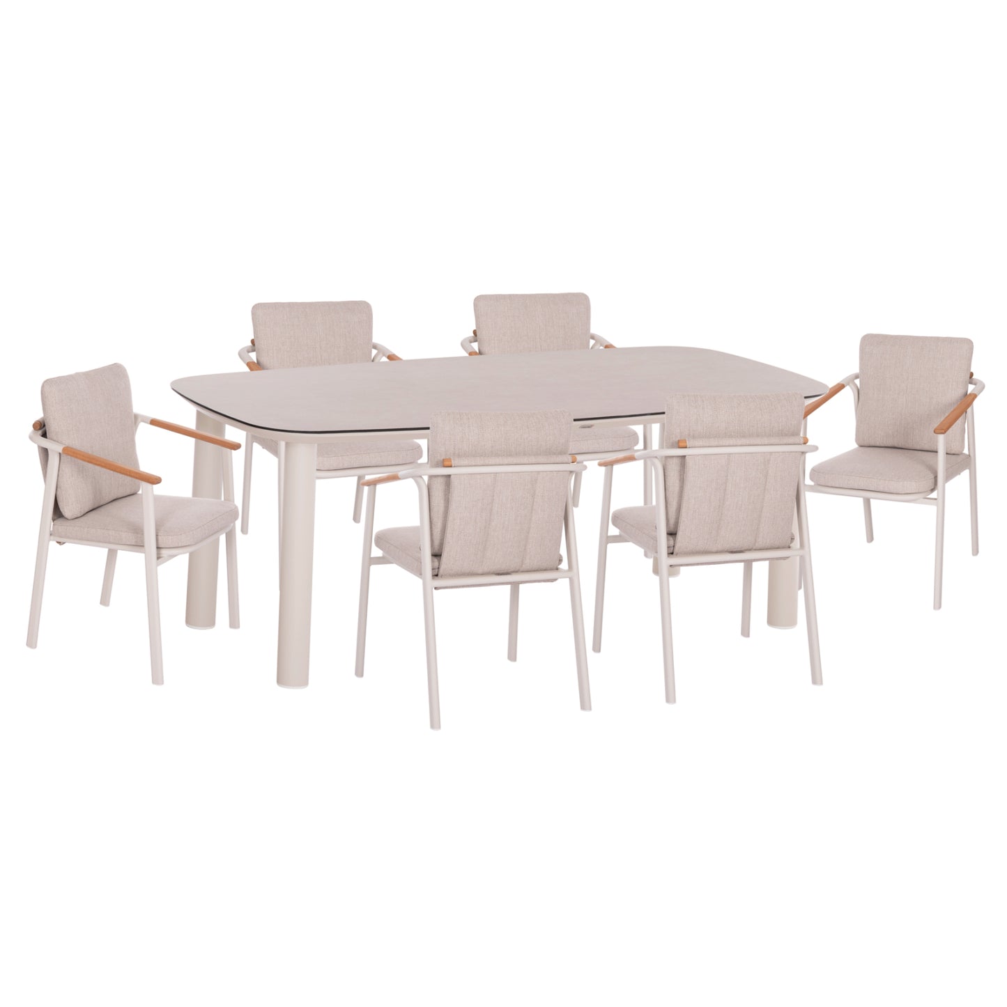 OUTDOOR DINING SET 7 PCS SENTI ALUMINUM CREAM OLEFIN CUSHIONS BEIGE