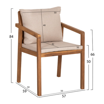 OUTDOOR DINING SET 7 PCS NOLE ACACIA WOOD NATURAL BEIGE CUSHIONS