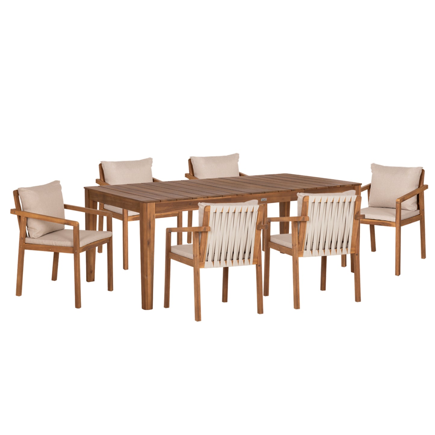OUTDOOR DINING SET 7 PCS NOLE ACACIA WOOD NATURAL BEIGE CUSHIONS