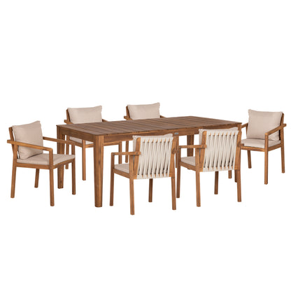 OUTDOOR DINING SET 7 PCS NOLE ACACIA WOOD NATURAL BEIGE CUSHIONS