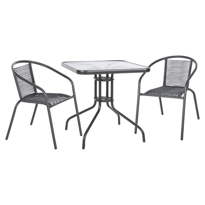 OUTDOOR DINING SET 3 PCS FIGO METAL & P.E. RATTAN IN GREY