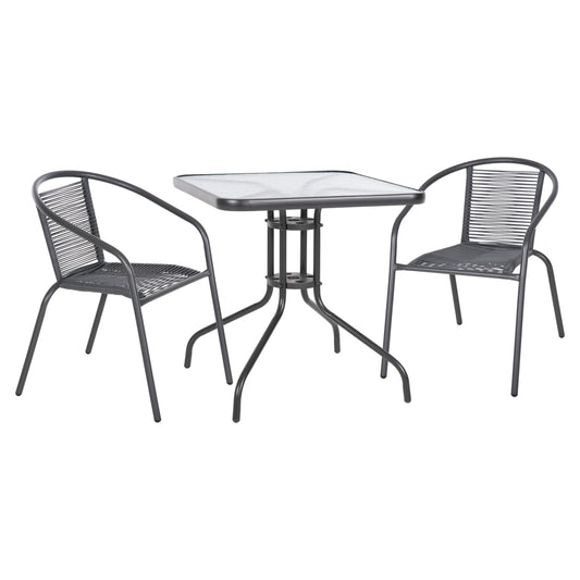 OUTDOOR DINING SET 3 PCS FIGO METAL & P.E. RATTAN IN GREY