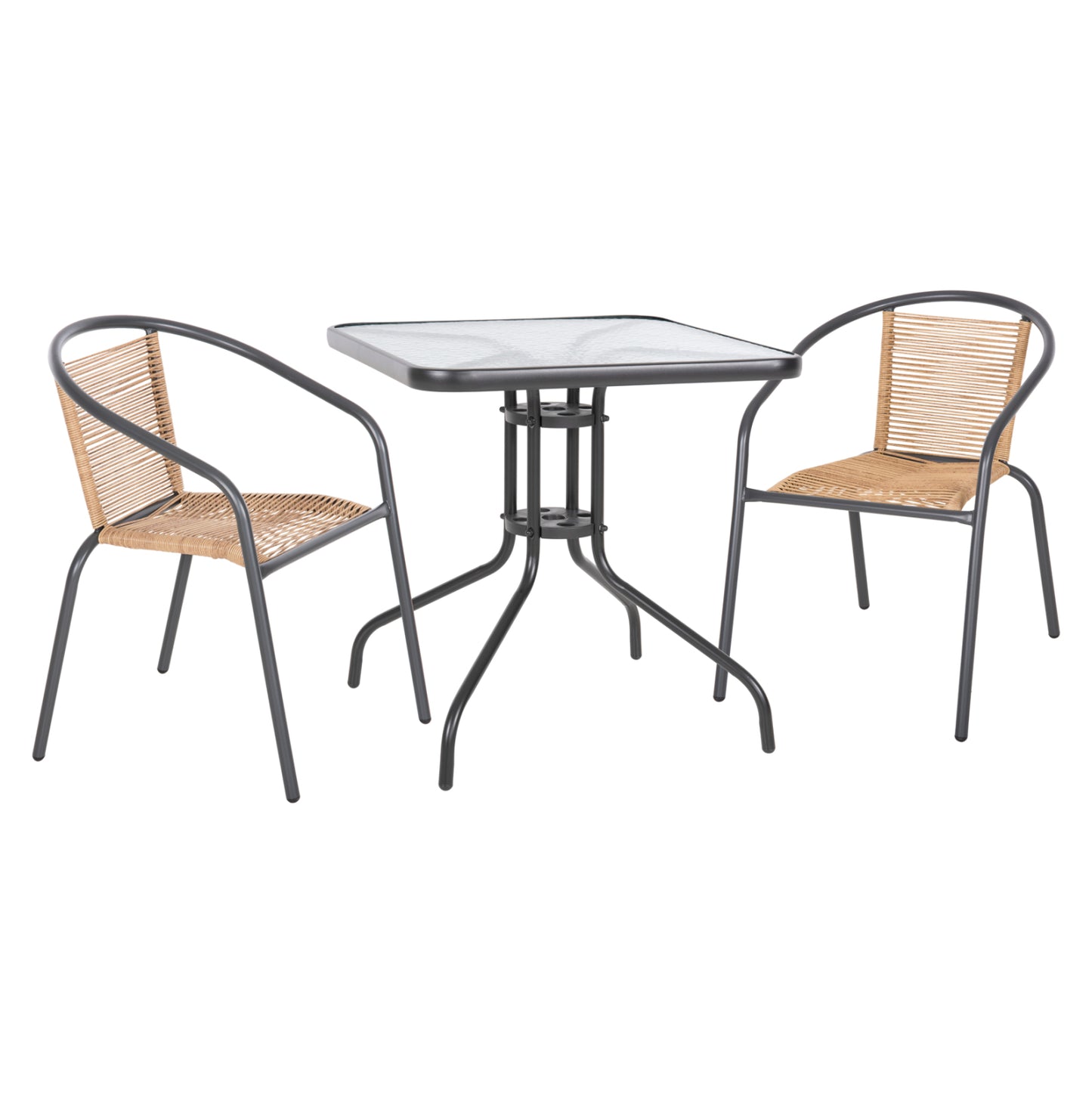 3PC OUTDOOR DINING SET FIGO METAL GREY P.E. RATTAN IN NATURAL