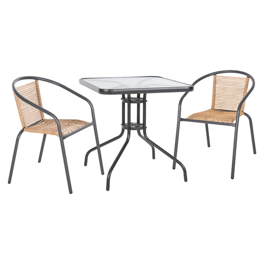 3PC OUTDOOR DINING SET FIGO METAL GREY P.E. RATTAN IN NATURAL