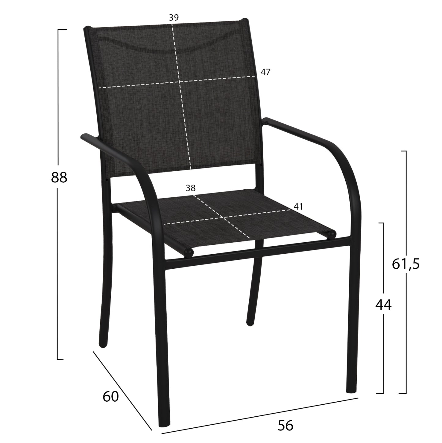 OUTDOOR DINING SET 5 PCS REDAN METAL TEXTILENE BLACK & DARK GREY