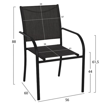 OUTDOOR DINING SET 5 PCS REDAN METAL TEXTILENE BLACK & DARK GREY