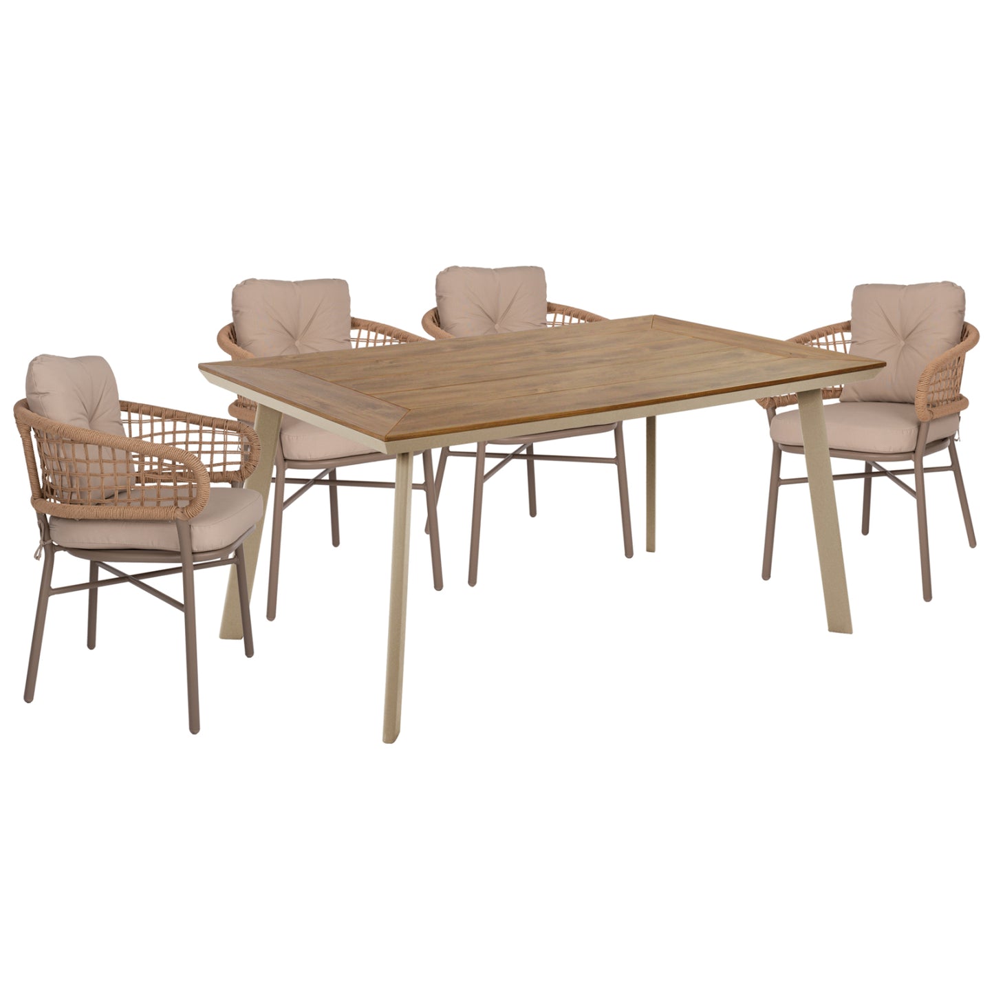 DINING SET TABER TABLE & 4 ARMCHAIRS ALUMINIUM & POLYWOOD MOKA