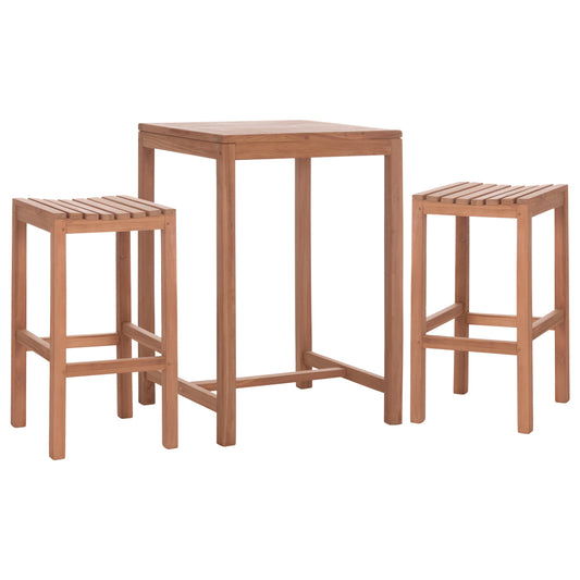 SET TABLE WITH 2 BAR STOOLS PRESSCOT TEAK WOOD IN NATURAL COLOR