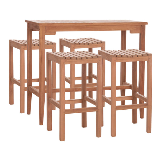 BAR TABLE SET WITH 4 NIKOL BAR STOOLS TEAK WOOD IN NATURAL COLOR