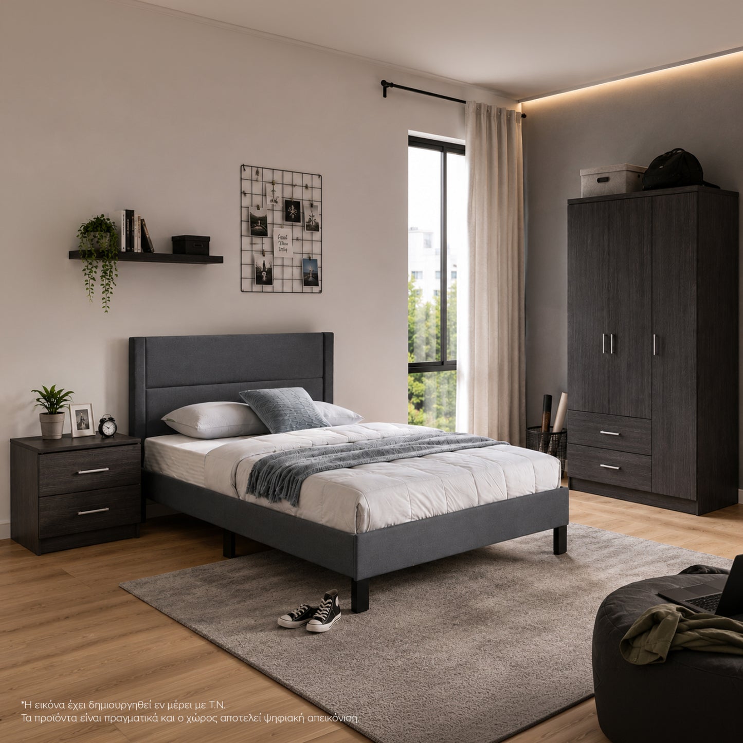 3 PC BEDROOM SET FABRIC GREY MELAMINE ZEBRANO