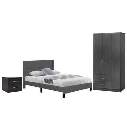 3 PC BEDROOM SET FABRIC GREY MELAMINE ZEBRANO