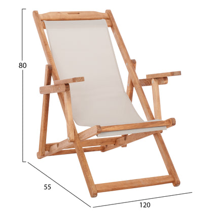 SUNLOUNGER LEMNOS WITH ARMS SOLID BEECH UPH/BACK NATURAL WITH PVC SEAT