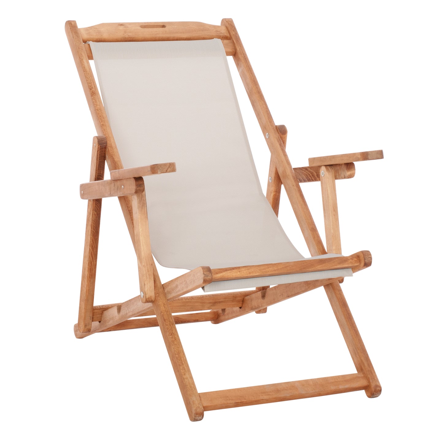 SUNLOUNGER LEMNOS WITH ARMS SOLID BEECH UPH/BACK NATURAL WITH PVC SEAT