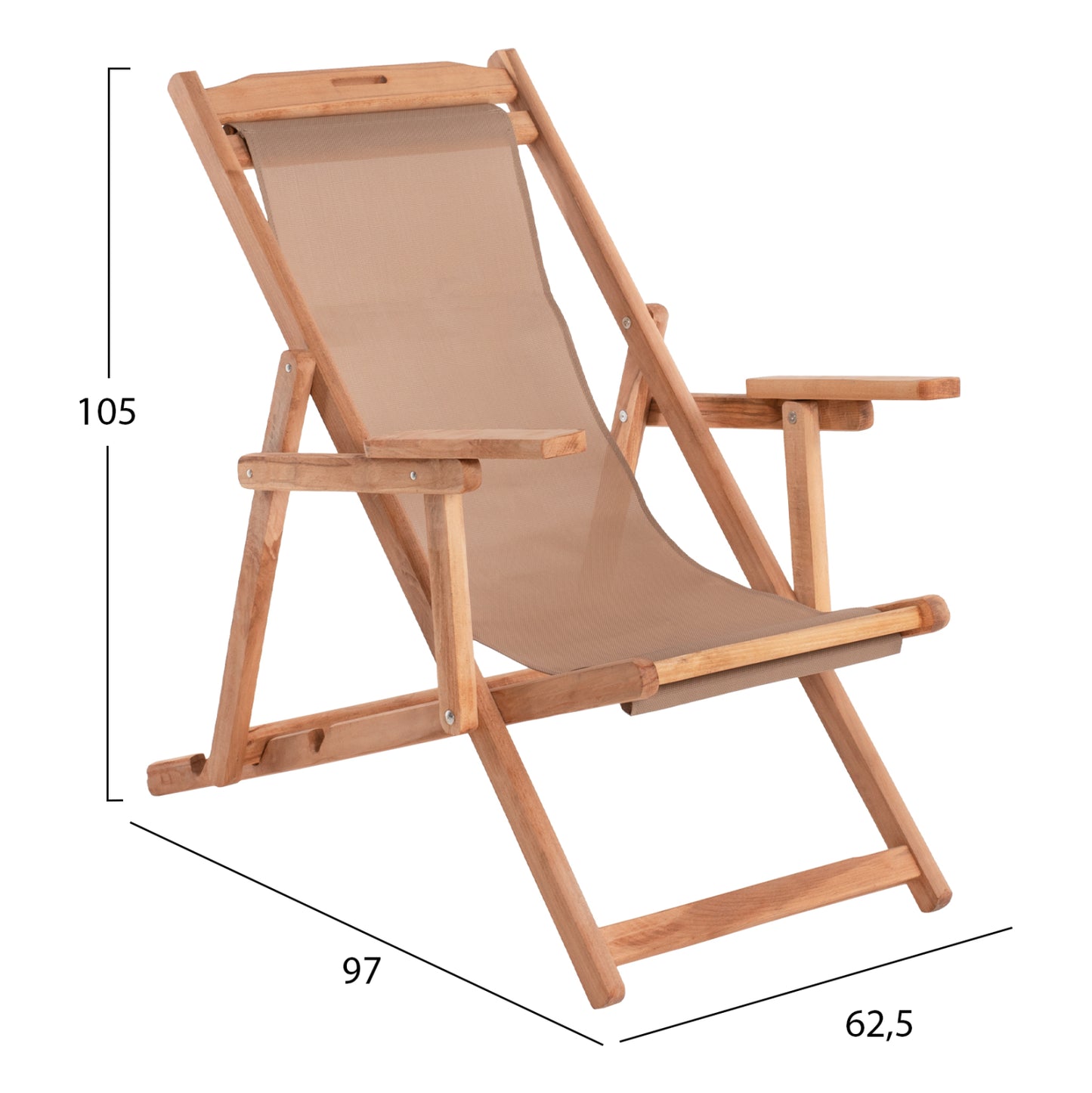 SUNLOUNGER LIMNOS WITH ARMRESTS, SOLID BEECH FRAME NATURAL WITH MOCHA PVC
