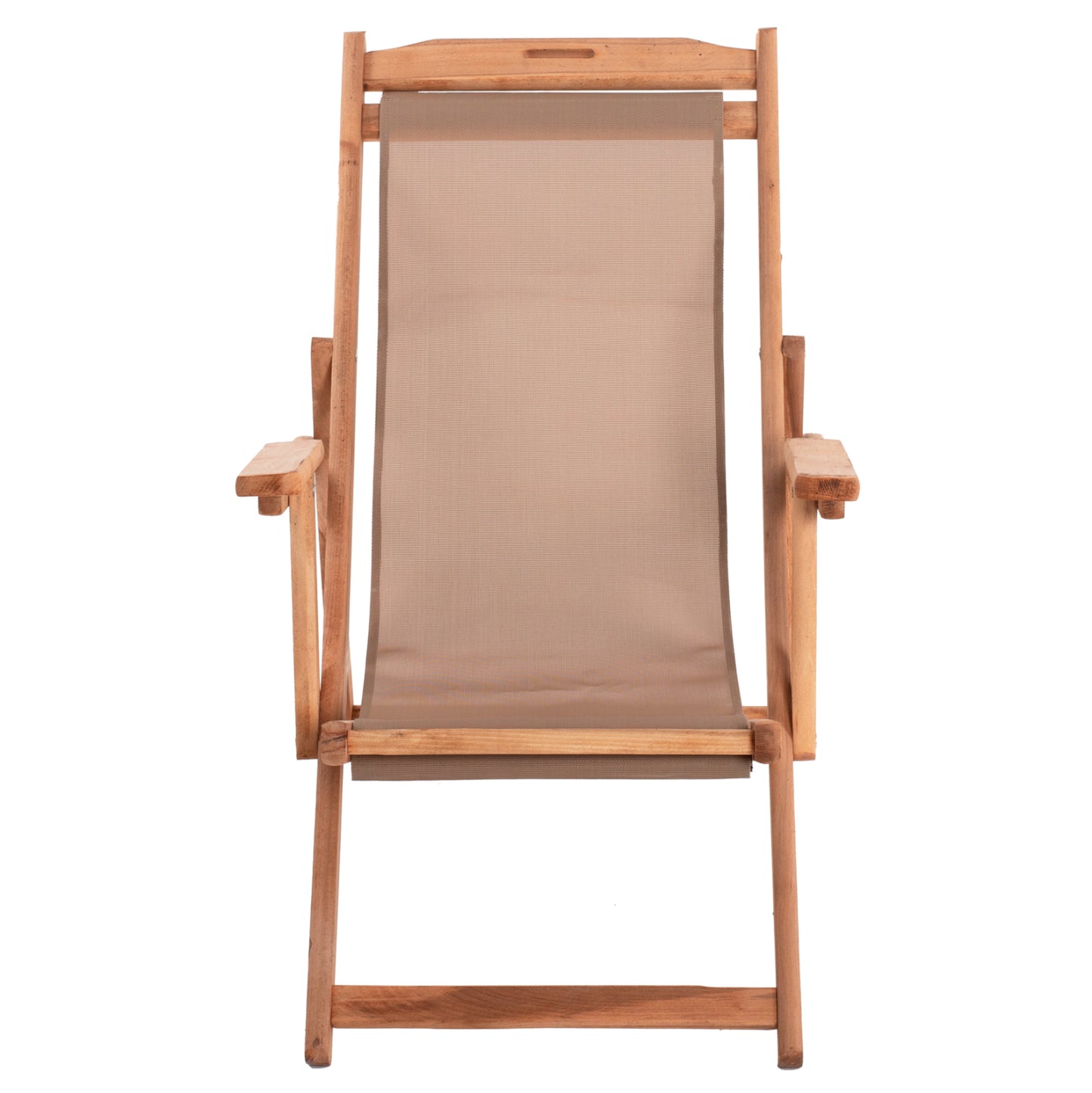 SUNLOUNGER LIMNOS WITH ARMRESTS, SOLID BEECH FRAME NATURAL WITH MOCHA PVC