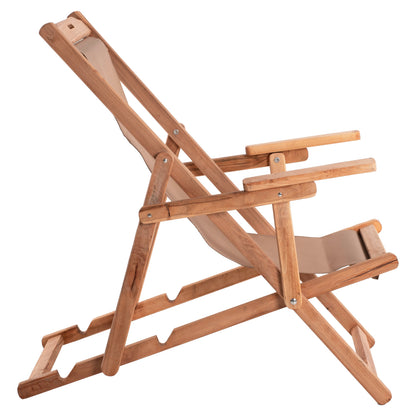 SUNLOUNGER LIMNOS WITH ARMRESTS, SOLID BEECH FRAME NATURAL WITH MOCHA PVC