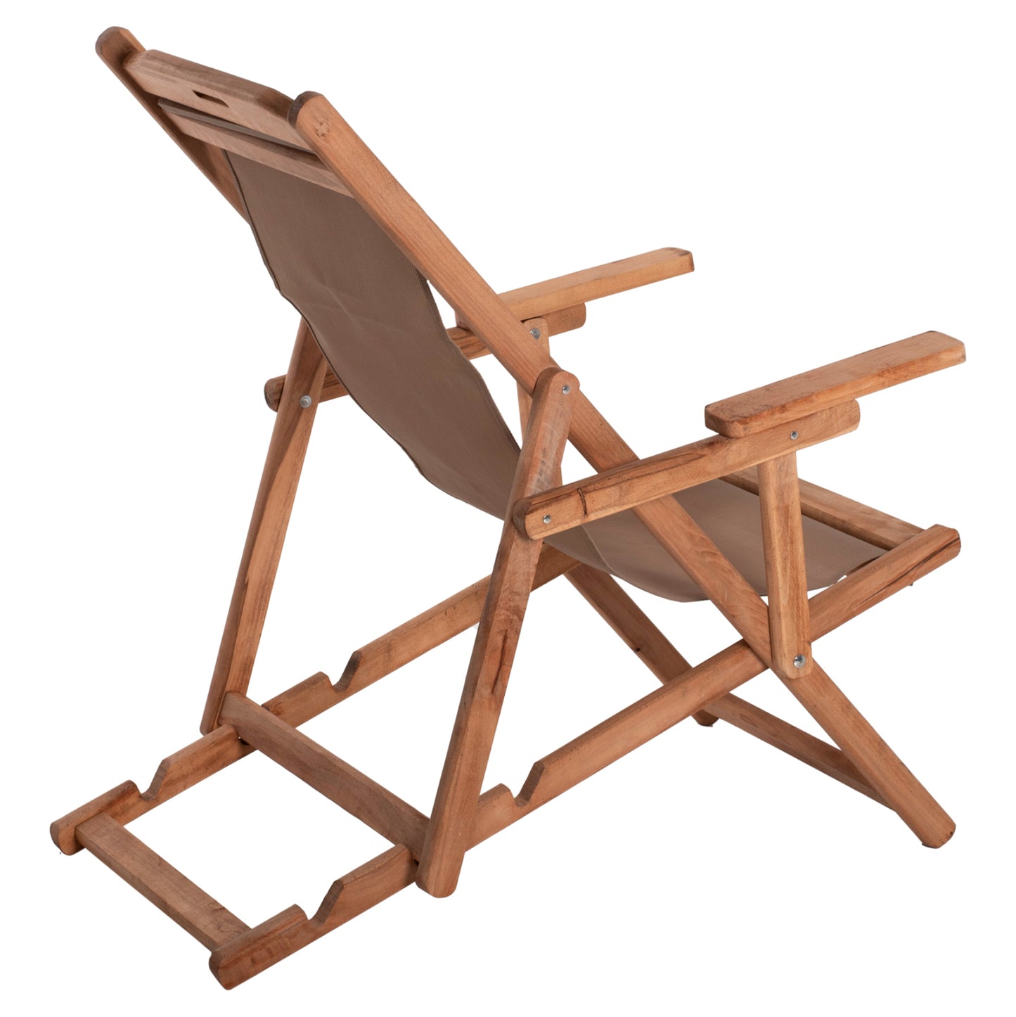 SUNLOUNGER LIMNOS WITH ARMRESTS, SOLID BEECH FRAME NATURAL WITH MOCHA PVC
