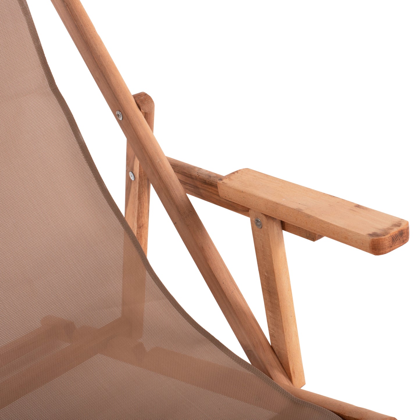 SUNLOUNGER LIMNOS WITH ARMRESTS, SOLID BEECH FRAME NATURAL WITH MOCHA PVC