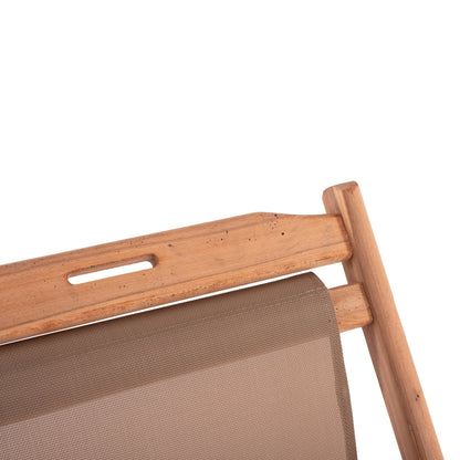 SUNLOUNGER LIMNOS WITH ARMRESTS, SOLID BEECH FRAME NATURAL WITH MOCHA PVC