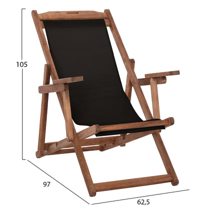 SUN LOUNGER LIMNOS WITH SOLID BEECH ARMRESTS WALNUT STAIN WITH BLACK PVC