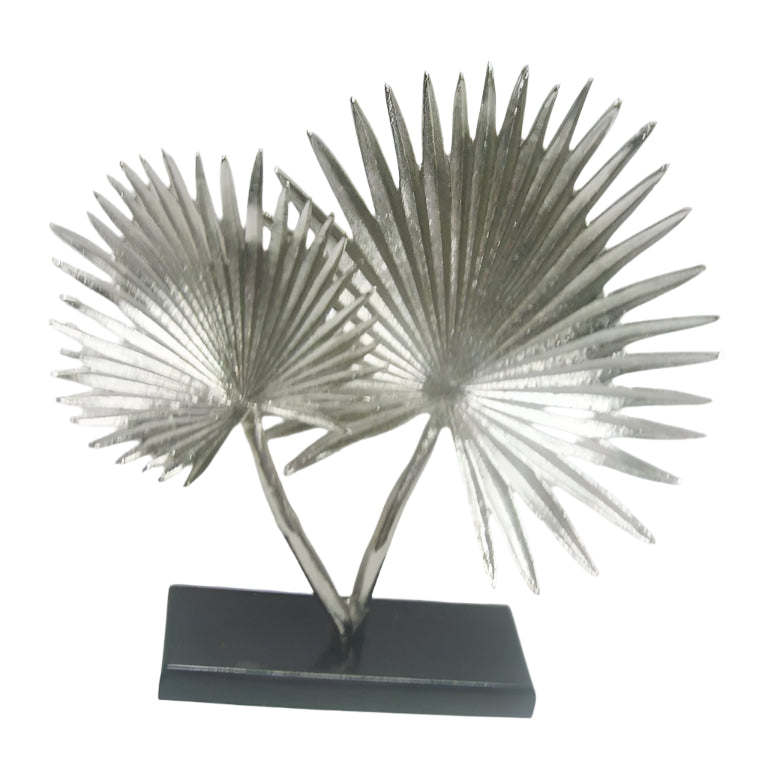 Επιτραπέζιο Διακοσμητικό Μεταλλικό Ασημί Φύλλα σε Ξύλινη Βάση 38x8x38