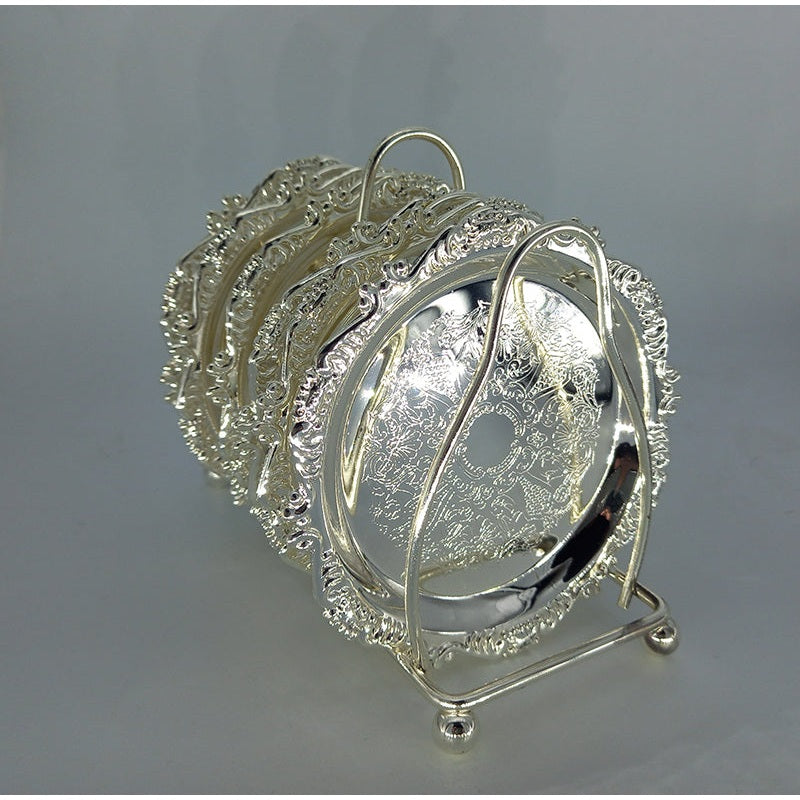 Σετ 6 Επάργυρα Στρογγυλά Σουβέρ με Βάση με Χώρισμα 11εκ