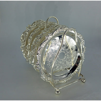 Σετ 6 Επάργυρα Στρογγυλά Σουβέρ με Βάση με Χώρισμα 11εκ