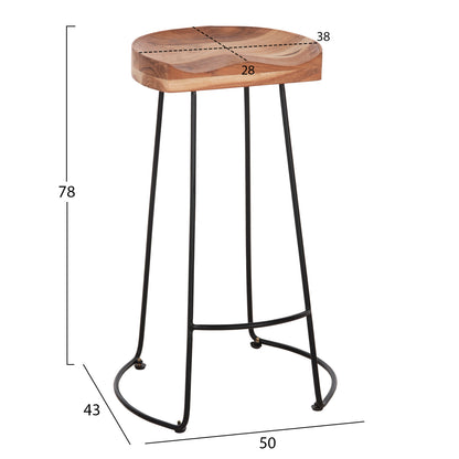 ΣΚΑΜΠΟ BAR ELEANOR ΜΑΣΙΦ ΞΥΛΟ ΑΚΑΚΙΑΣ ΜΕΤΑΛΛΟ 50x43x78